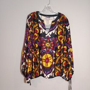 Haute Hippie Shirt Plus Size Women 3X Blouse Colorful Floral Top